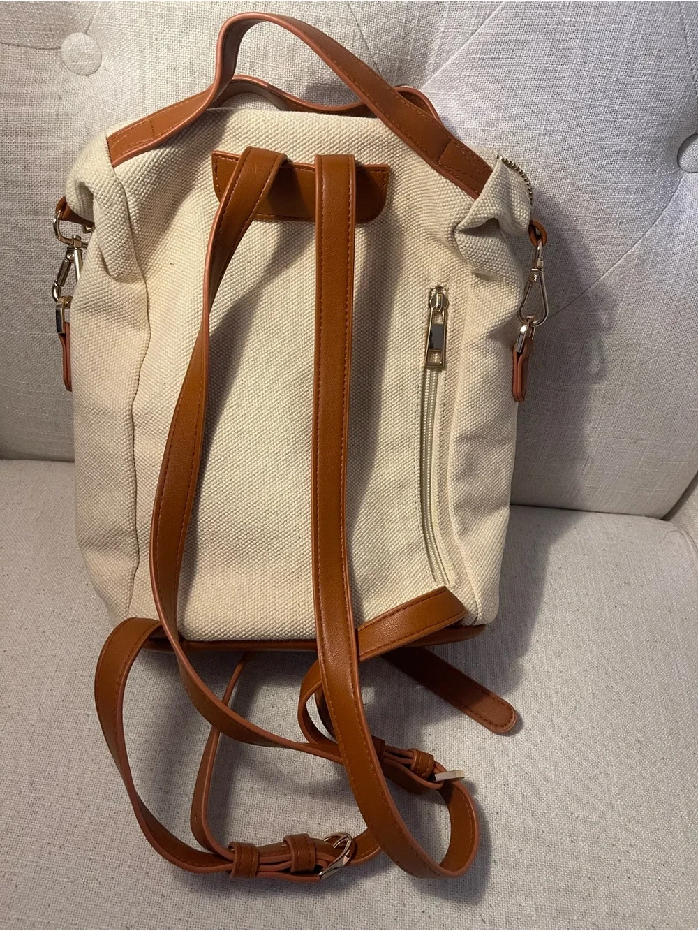 Canvas Cream Backpack with Tan Accent